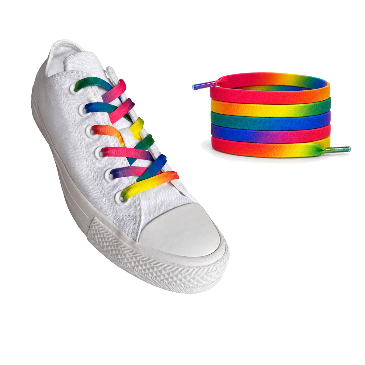 Regnbue gradient – snorebaand flad regnbue gradient 02 sneaker hvid