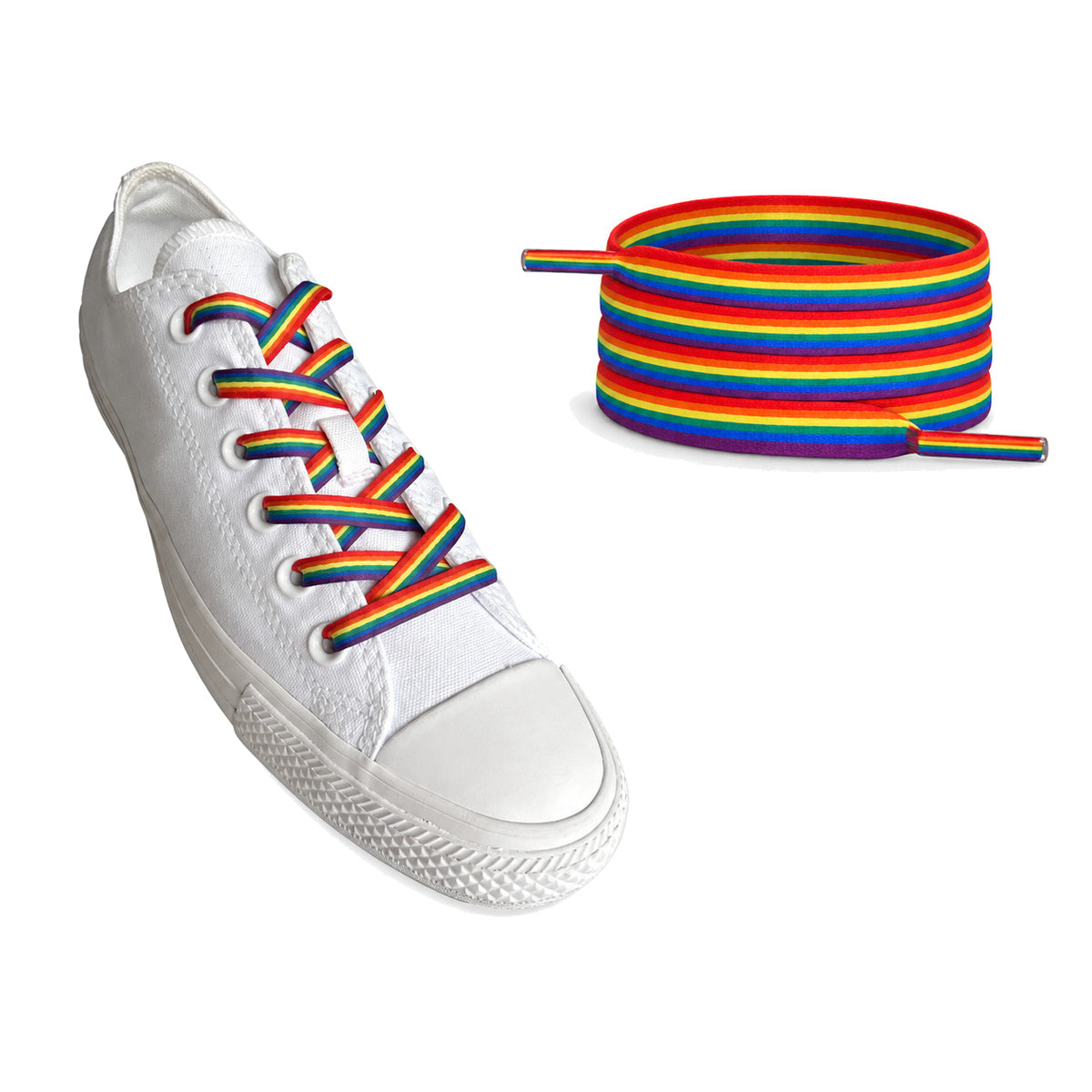 Regnbue stribet – snorebaand flad regnbue striber 02 sneaker hvid