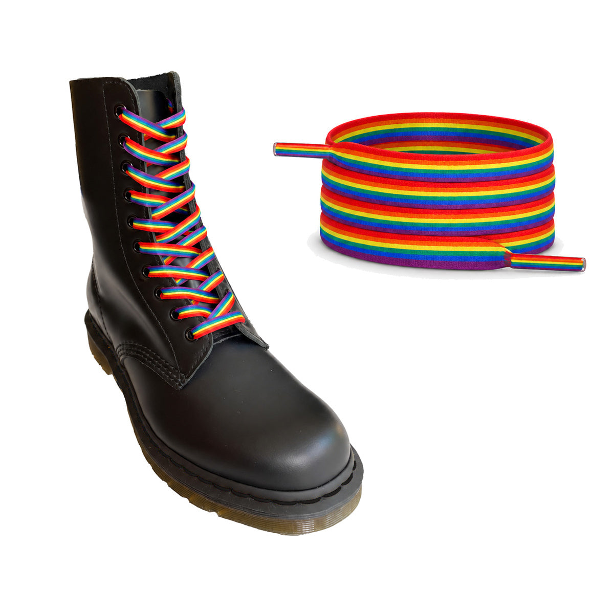 Regnbue stribet – snorebaand flad regnbue striber 03 stovle sort