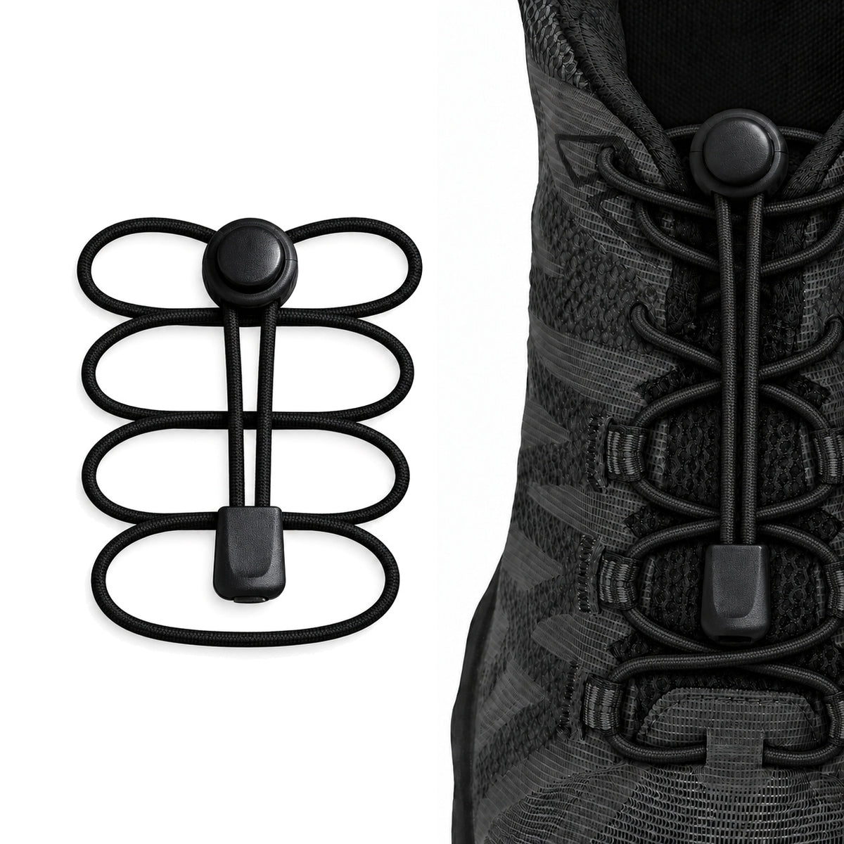 Sort – snorebaand snorestopper hurtiglukning sort 02 pa sko
